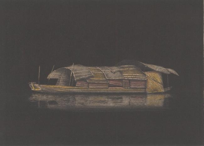 Husbåt på Li-floden